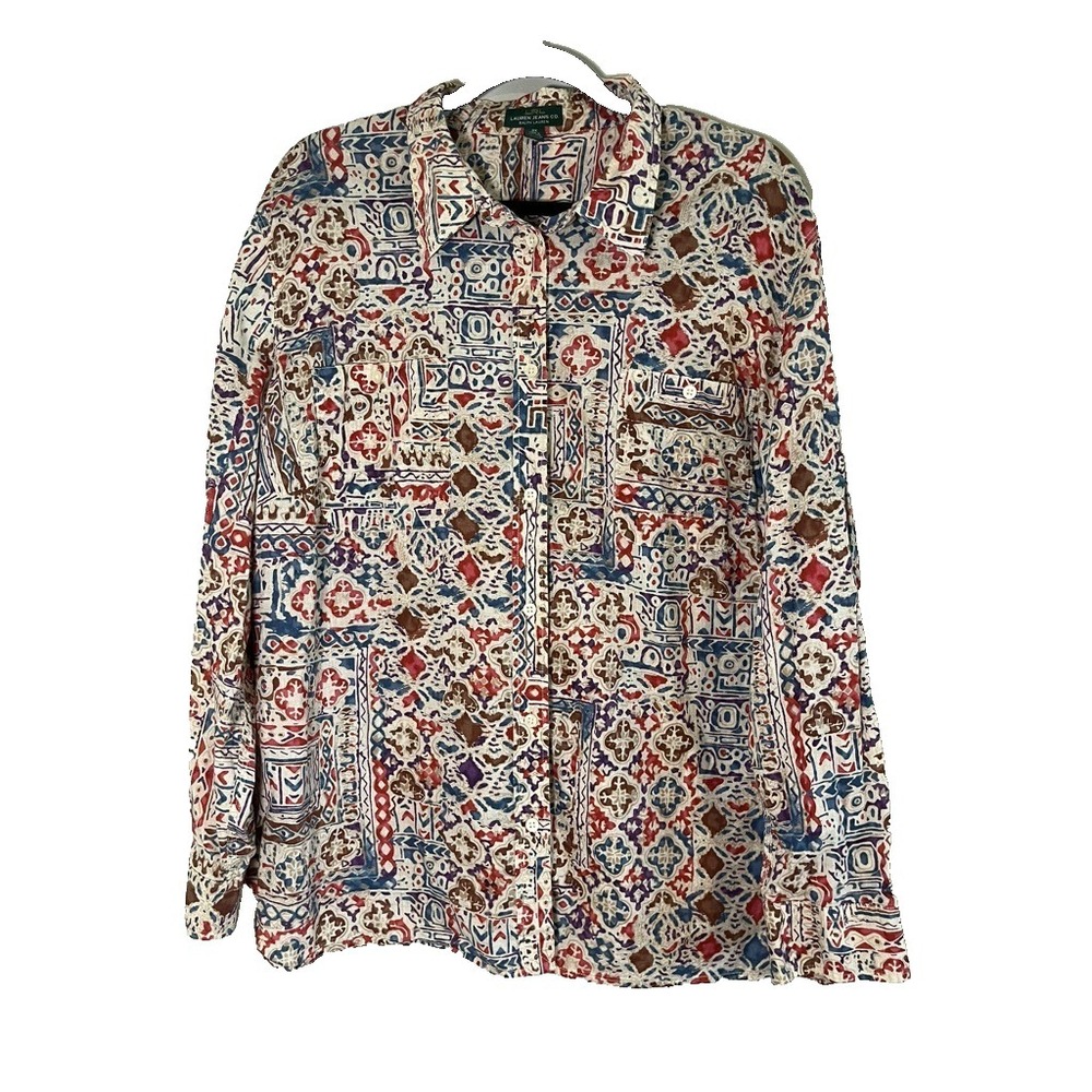 Colorful Floral Shirt 3X Western Classic Retro Preppy Earthy Artsy Southwest 90s